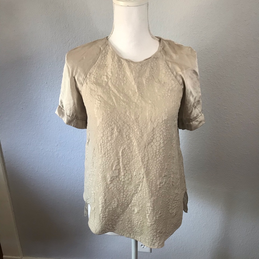 Rebecca Taylor Cream Pattern Short Sleeve Blouse